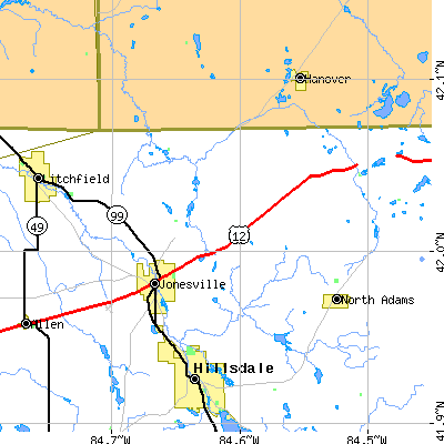 Zip code 49250 close-up map