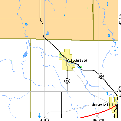 Zip code 49252 close-up map
