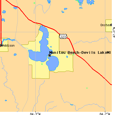 Zip code 49253 close-up map