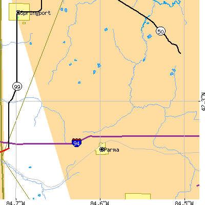 Zip code 49269 close-up map