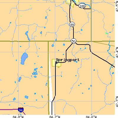 Zip code 49284 close-up map