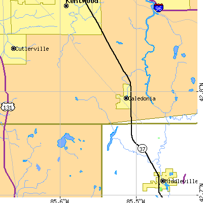 Zip code 49316 close-up map