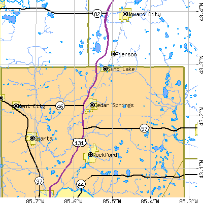 Zip code 49319 close-up map