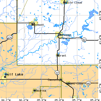 Zip code 49327 close-up map