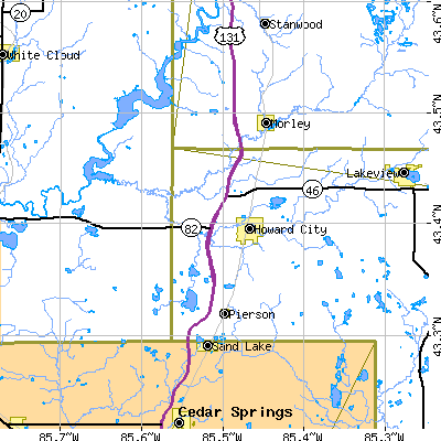 Zip code 49329 close-up map