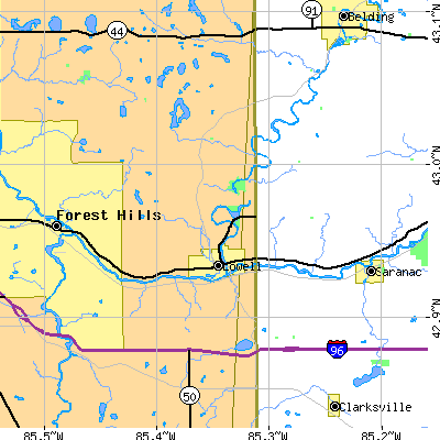 Zip code 49331 close-up map