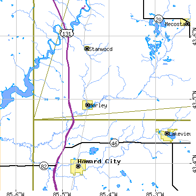 Zip code 49336 close-up map