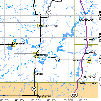 Zip code 49337 close-up map