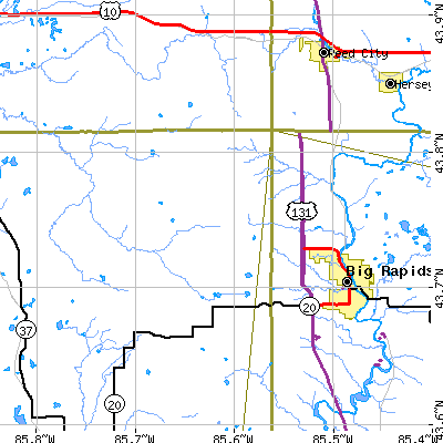 Zip code 49338 close-up map