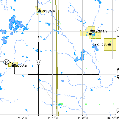 Zip code 49340 close-up map