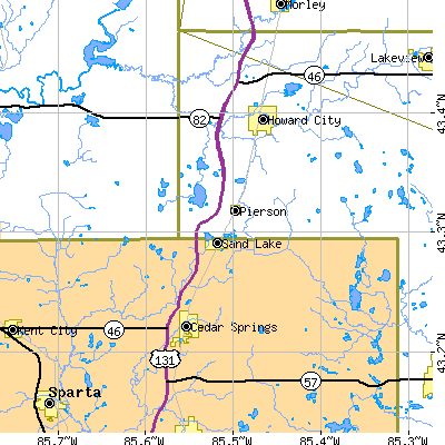 Zip code 49343 close-up map