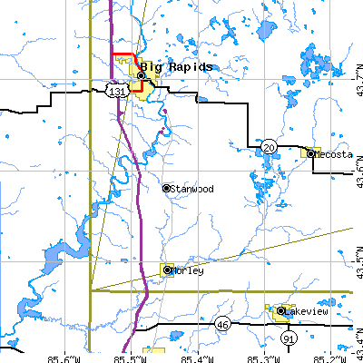 Zip code 49346 close-up map