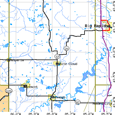 Zip code 49349 close-up map