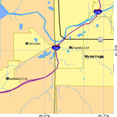 Zip code 49418 close-up map