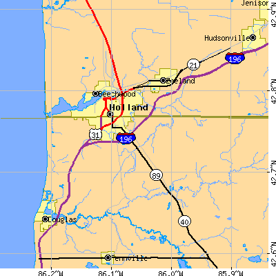 Zip code 49423 close-up map