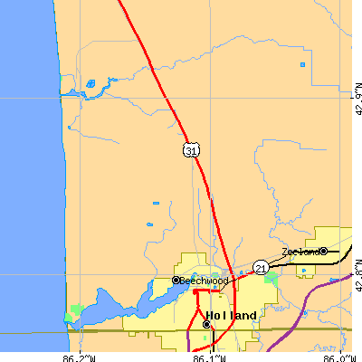 Zip code 49424 close-up map