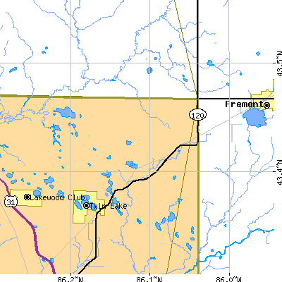 Zip code 49425 close-up map