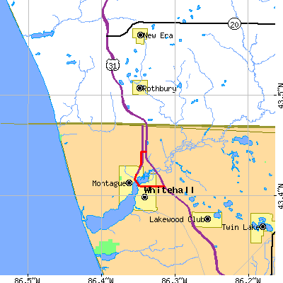 Zip code 49437 close-up map