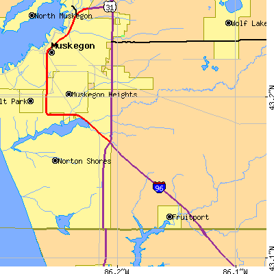 Zip code 49444 close-up map