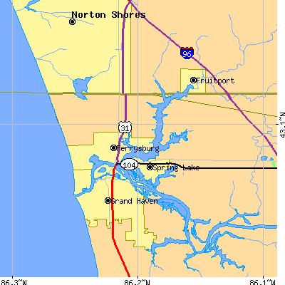 Zip code 49456 close-up map