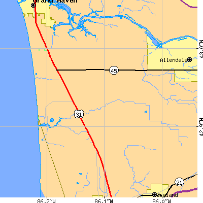Zip code 49460 close-up map