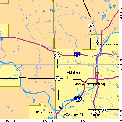 Zip code 49544 close-up map