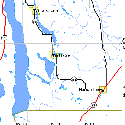 Zip code 49615 close-up map
