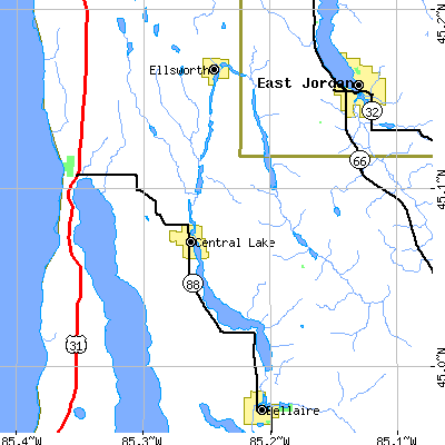 Zip code 49622 close-up map