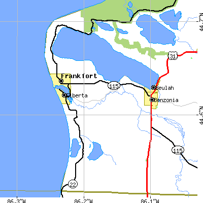 Zip code 49635 close-up map