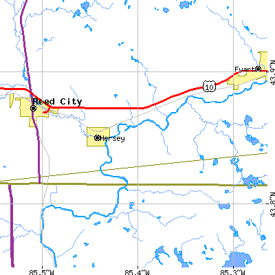 Zip code 49639 close-up map