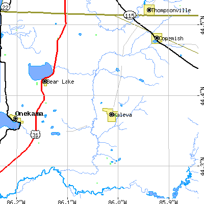 Zip code 49645 close-up map