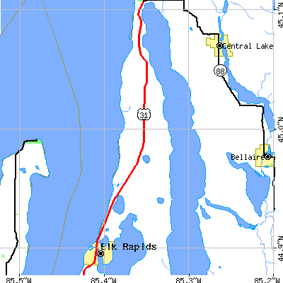 Zip code 49648 close-up map