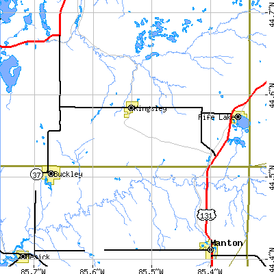 Zip code 49649 close-up map