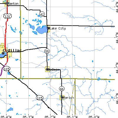 Zip code 49657 close-up map