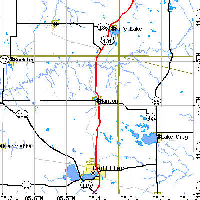 Zip code 49663 close-up map