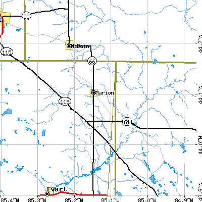 Zip code 49665 close-up map