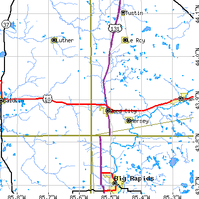 Zip code 49677 close-up map