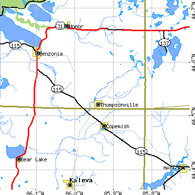 Zip code 49683 close-up map
