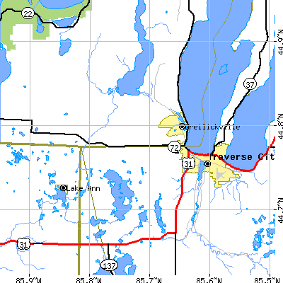 Zip code 49684 close-up map