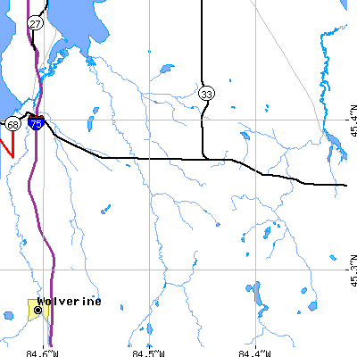 Zip code 49705 close-up map