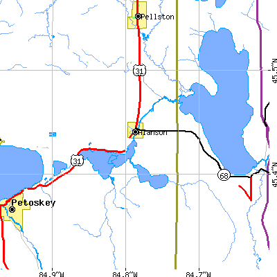 Zip code 49706 close-up map