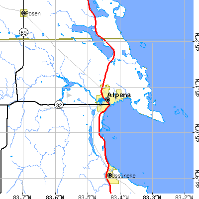 Zip code 49707 close-up map