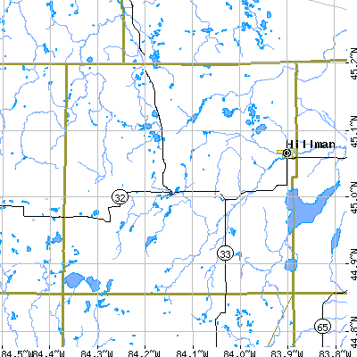 Zip code 49709 close-up map