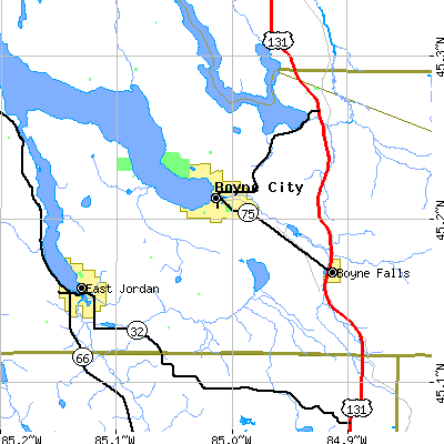 Zip code 49712 close-up map