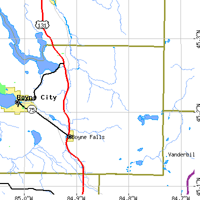 Zip code 49713 close-up map
