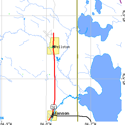 Zip code 49716 close-up map