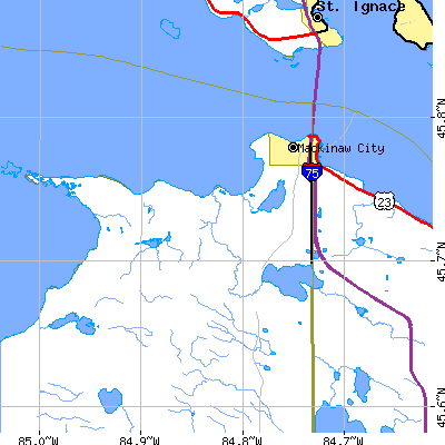 Zip code 49718 close-up map