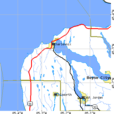 Zip code 49720 close-up map