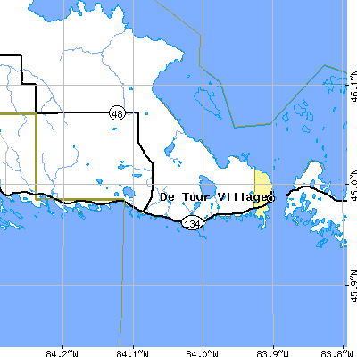 Zip code 49725 close-up map