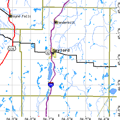 Zip code 49735 close-up map